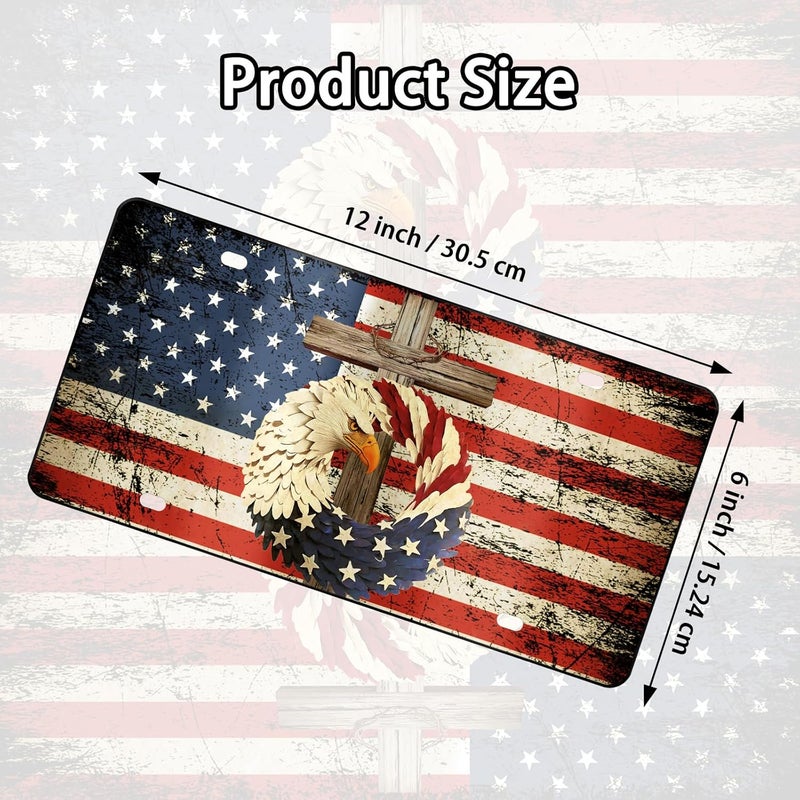 MCIAONE Front License Plate Eagle - American Flag License Plate with Eagle, Aluminum Cross Decorative License Plates Christian Novelty Vanity Tag, Car Decor Accessory with 4 Holes, 6×12 inch Car License Decor - Image 2